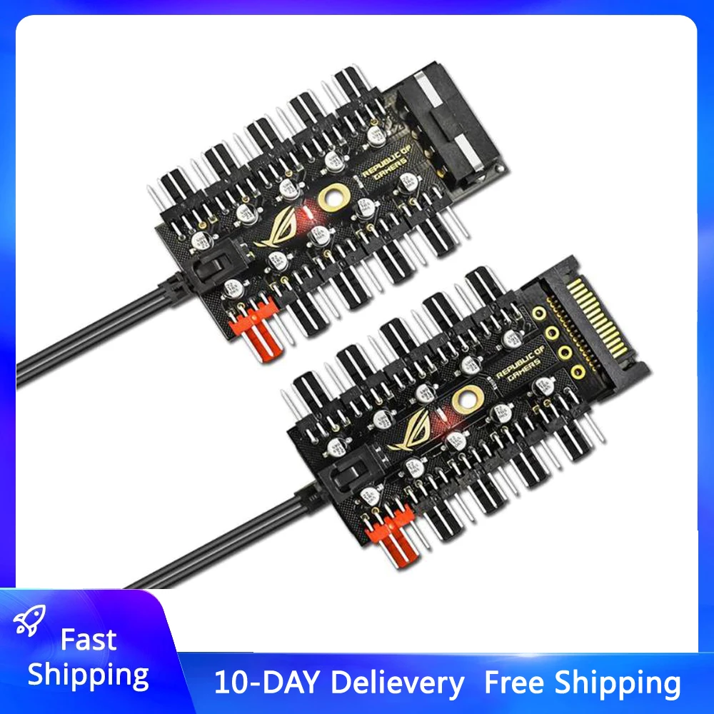 Разветвитель вентилятора PWM, разветвитель, материнская плата с 1 на 10 контактов, вентилятор 4 контакта, 12 В, разъем питания, адаптер контроллера скорости для ПК
