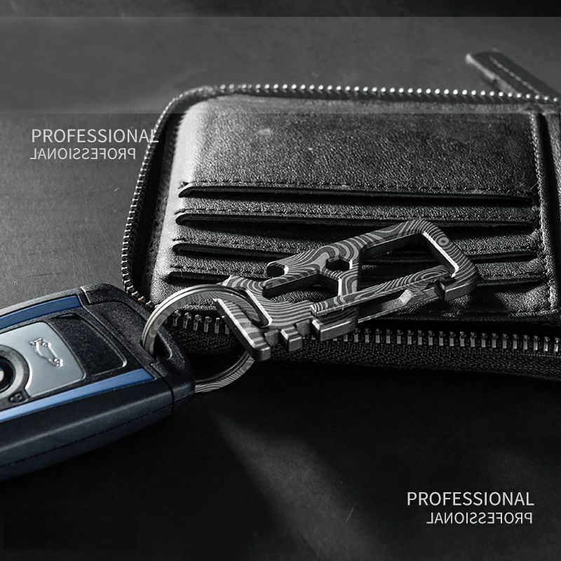 All Titanium EDC Keychain Set Carabiner Quick Release Multi-Function Tool with Bottle Opener Hex Wrench Compact Size Key Holder