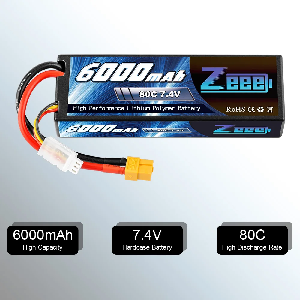 1/2Units Zeee LiPo Battery 2S 7.4V 6000mAh 80C XT60 Plug RC Parts Hardcase Lipo 2S for Airplanes RC Car Vehicle Truck Tank Boats