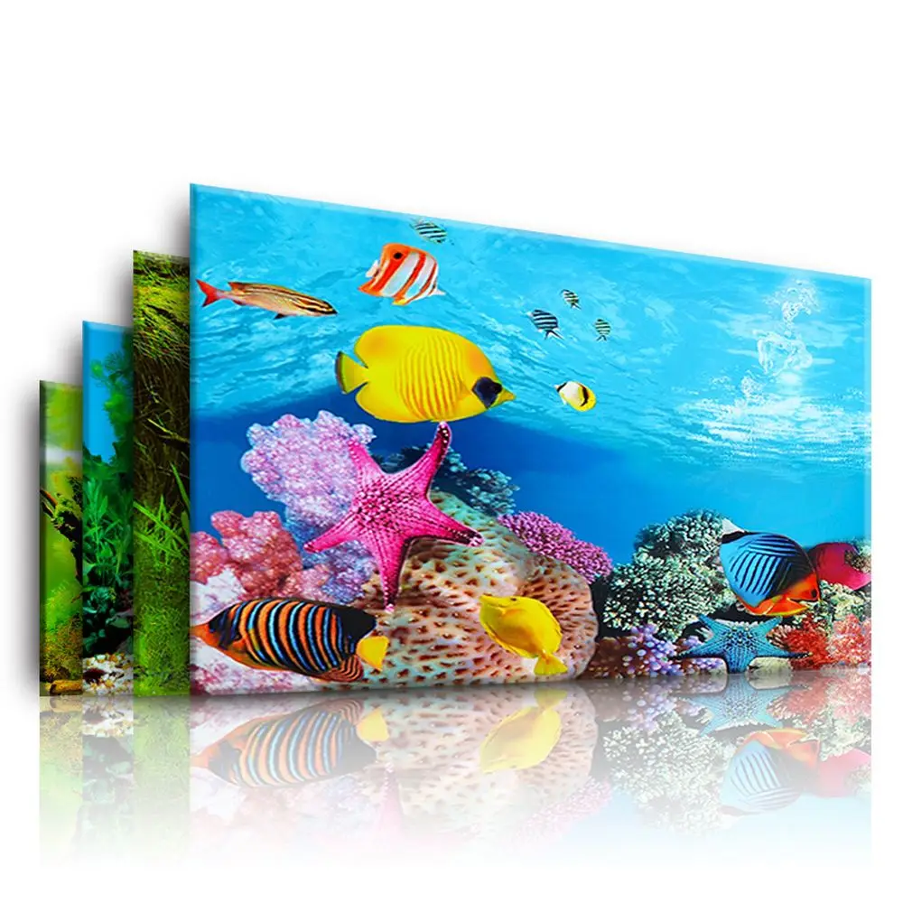 3D Fish Tank Background Painting Sticker Aquarium Landscape Sticker Poster Double-sided Ocean Sea Plants Backdrop Aquarium Decor