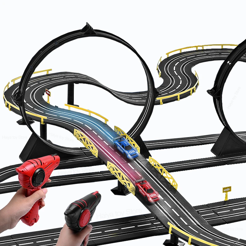 2021Speed Challenge Electric Powered Slot Car Racing Kids Toy Race Track Set Includes 2 Hand Controllers Featuring 1:43 Scale