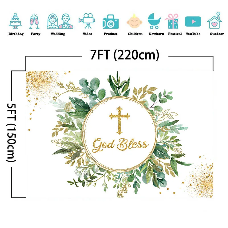 Mocsicka Бог благословит фон для фотосъемки новорожденного ребенка Первое Святое Причастие платье для крещения вечерние декор зеленый лист су...