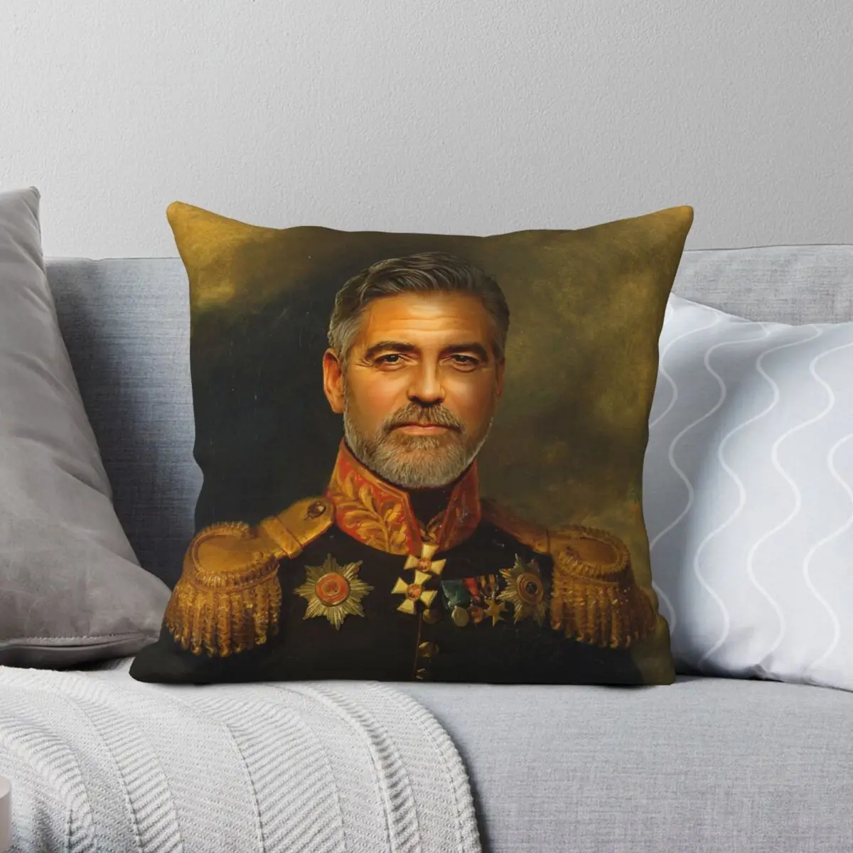 George Clooney Replaceface Pillowcase Polyester Linen Velvet Pattern Zip Decor Home Cushion Cover 45x45