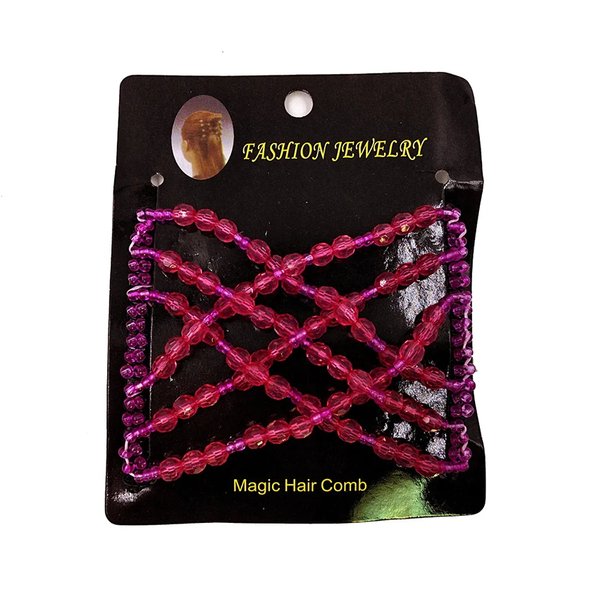 탄성 헤어 클립 여성을위한 금속 스트레치 헤어 빗 더블 클립 여자 비즈 헤어 스타일링 빗, 8.5x7cm, 6 색