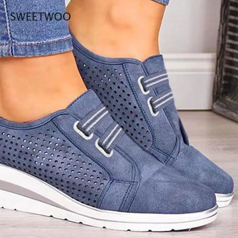 2021 New High Heel Lady Casual Women Sneakers Leisure Platform Shoes Breathable Height Increasing Shoes Women Flats