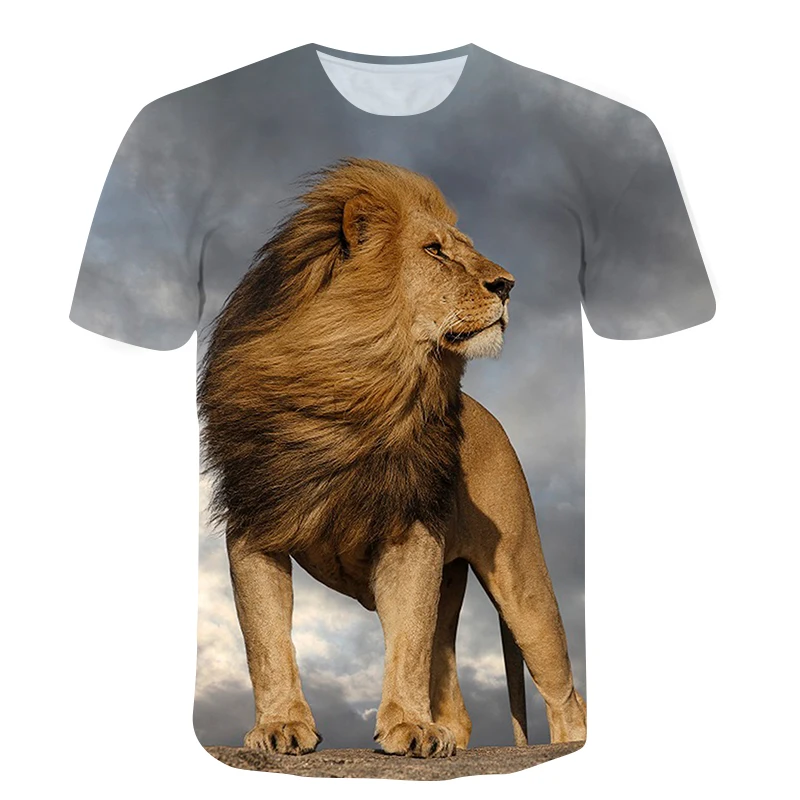 Fashion Cool Style Animal Lion graphic t shirts Men Summer Casual Interesting 3D Print T-shirt Personality Hip Hop Trend t-shirt