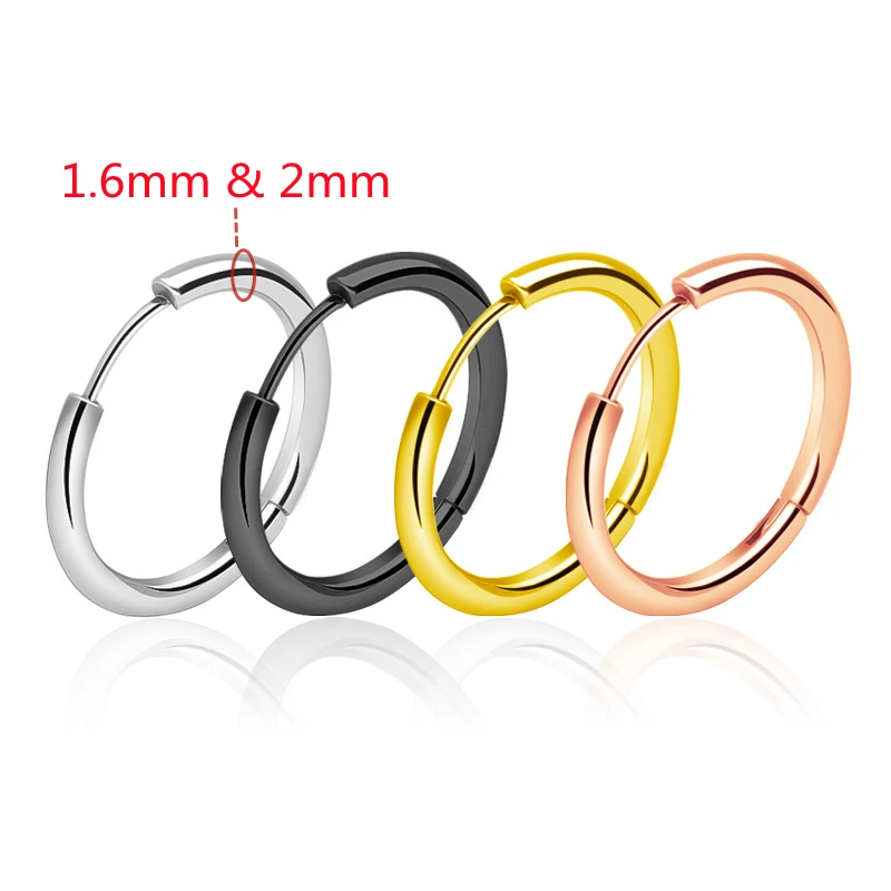 60pcs Simple Round Punk Hoop Earrings Man Stainless Steel  Circle Rock Roll Mens Hip Hop Jewelry Huggie Ear Stud 1.6mm 2mm