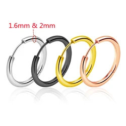 60pcs Simple Round Punk Hoop Earrings Man Stainless Steel  Circle Rock Roll Mens Hip Hop Jewelry Huggie Ear Stud 1.6mm 2mm