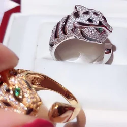 Black spot Leopard Head Rings paved 3A Cubic Zirconia Stone Animal Panther Ring Adjustable for Men Women copper Party jewelry