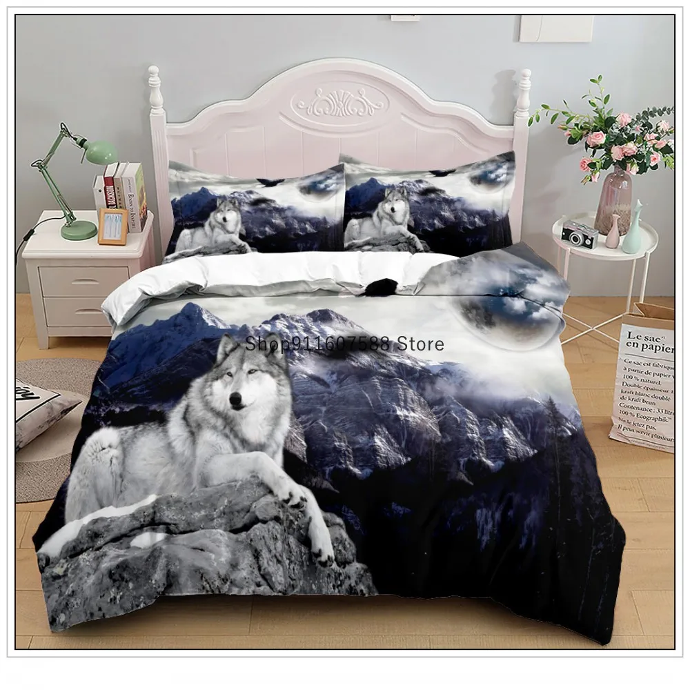 

2/3 PCS Wolf Comforter Bedding Set 3D Wolves Double 200x200 Bed Duvet Cover Set Boy Adult Home Textile For Home Decor Luxury