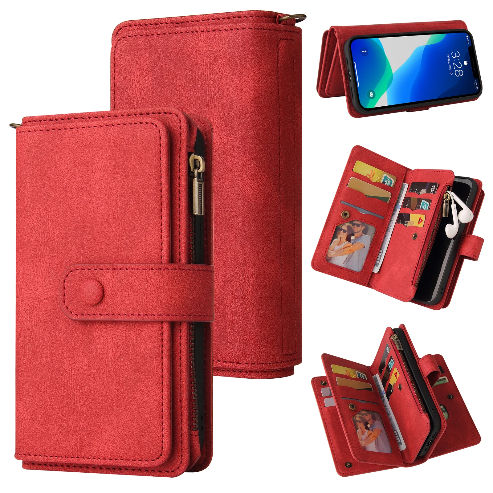 PU Leather Case Cover for Sony Xperia 1 III, Xperia 5 III, Xperia 10 III, Zipped Multifunction, New 15 Card Wallet