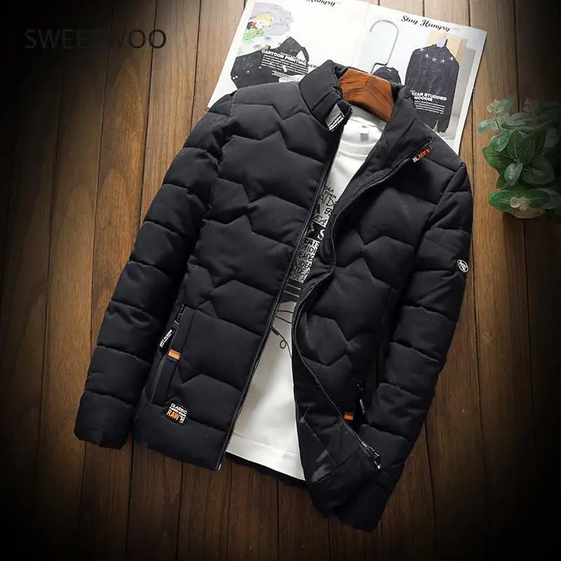 Men's Cotton-padded Thick Jacket Stand Collar Slim Fit Jackets Youth Coat Autumn Winter