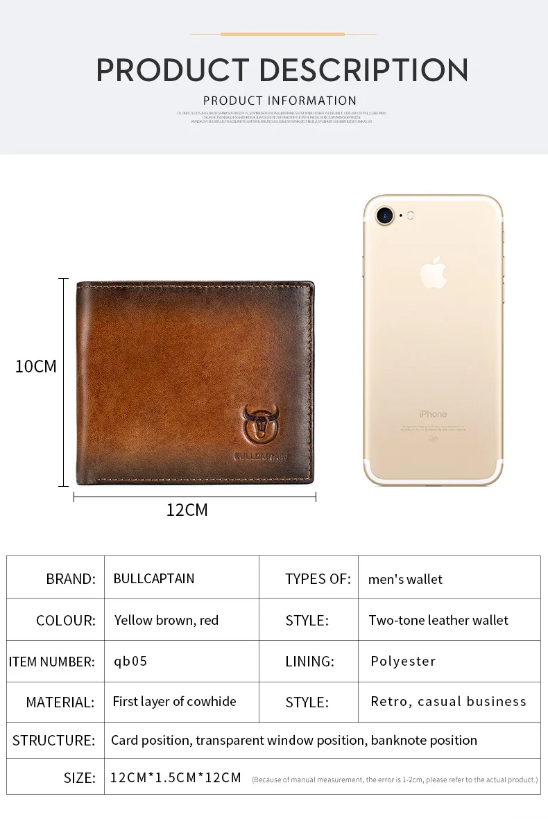 BULLCAPTAIN RFID-blockierende Herren-Leder-Geldbörse, zweifach faltbar, schmale Geldbörse, Kartenhalter mit mehreren Karten, Ausweis-Geldbörse QB 05 – Detail 6