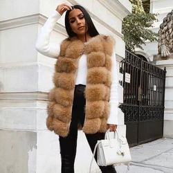 Plus Size Real Fur Vest Women Winter Natural Fox Fur Vest Ladies Fur Sleeveless Coat Female Warm Casual O Neck Full Pelt Outwear