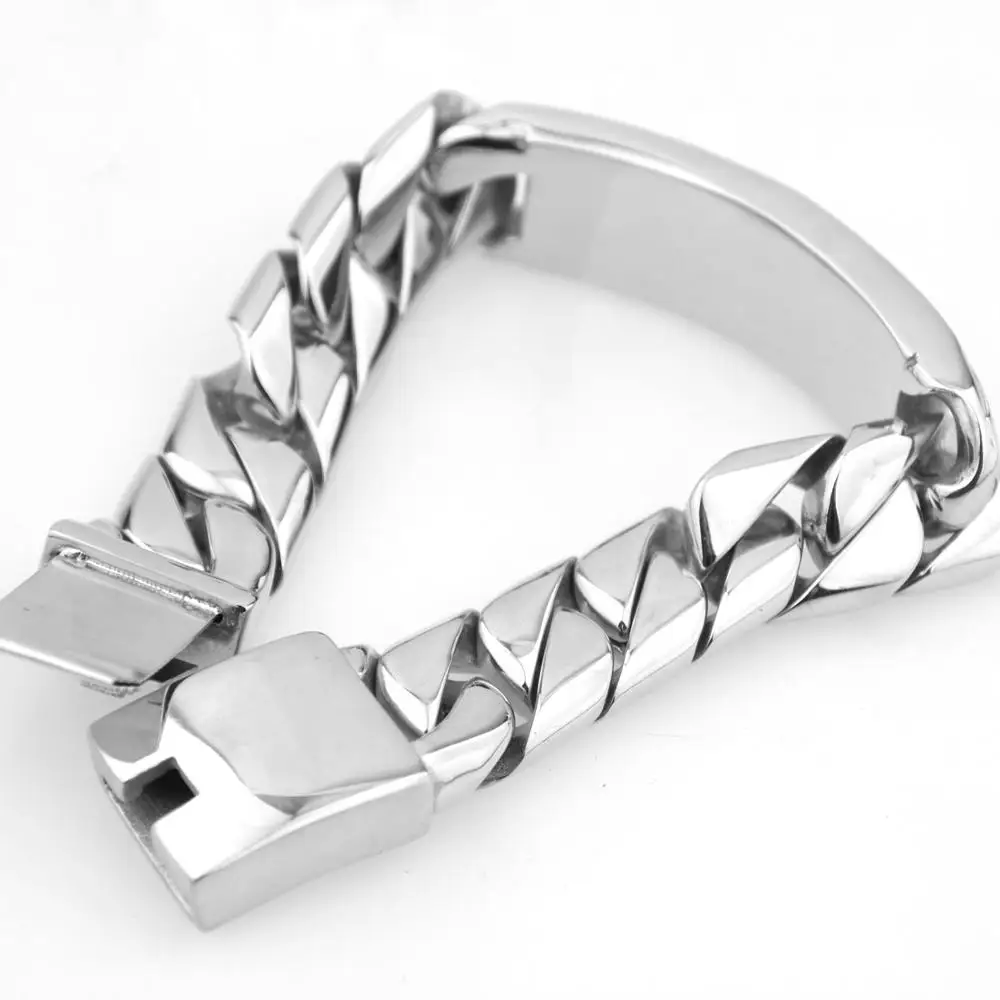 Heavy Chain Mens Bracelets Polished Silver Color Stainless Steel Bracelet for Men Cuban Chain Fashion Jewelry 21.5cm