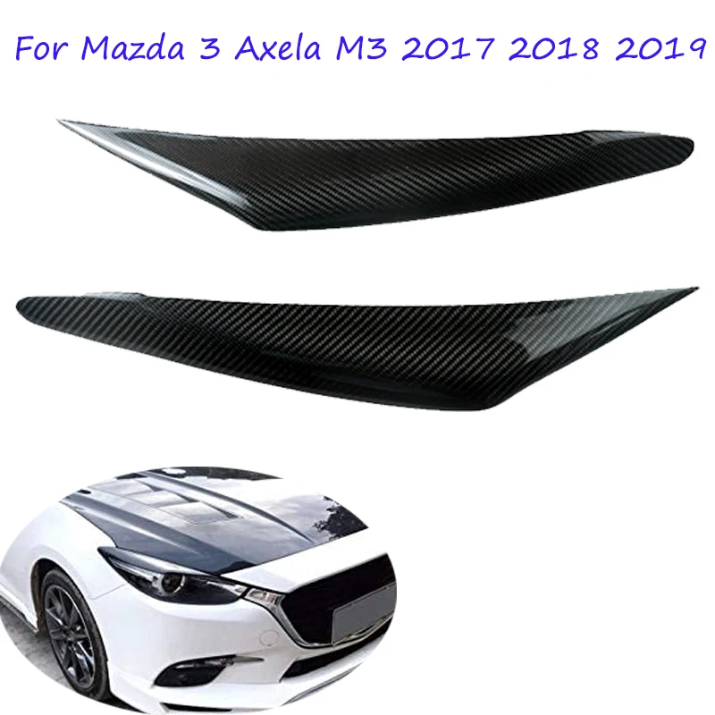 Car Eyebrow Headlight Cover Head Lamp Eyebrow Eyelids Trim Real Carbon Fiber Decorative Stickers For Mazda 3 Axela M3 2017~2019