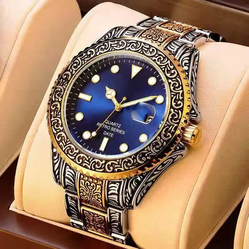 *NEW STYLE WATCH*  Engrave Retro Vintage Watch Copy Business MEN Sport Luxury sculpture Wristwatch Best Gift color Never Fading