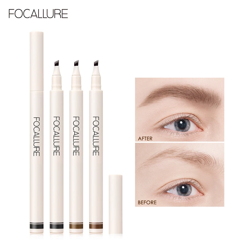 FOCALLURE Wholesale 4 Fork Tip Eyebrow Pencil Cosmetics Long Lasting Natural Dark Brown Liquid Eyebrow Pen Professional Makeup