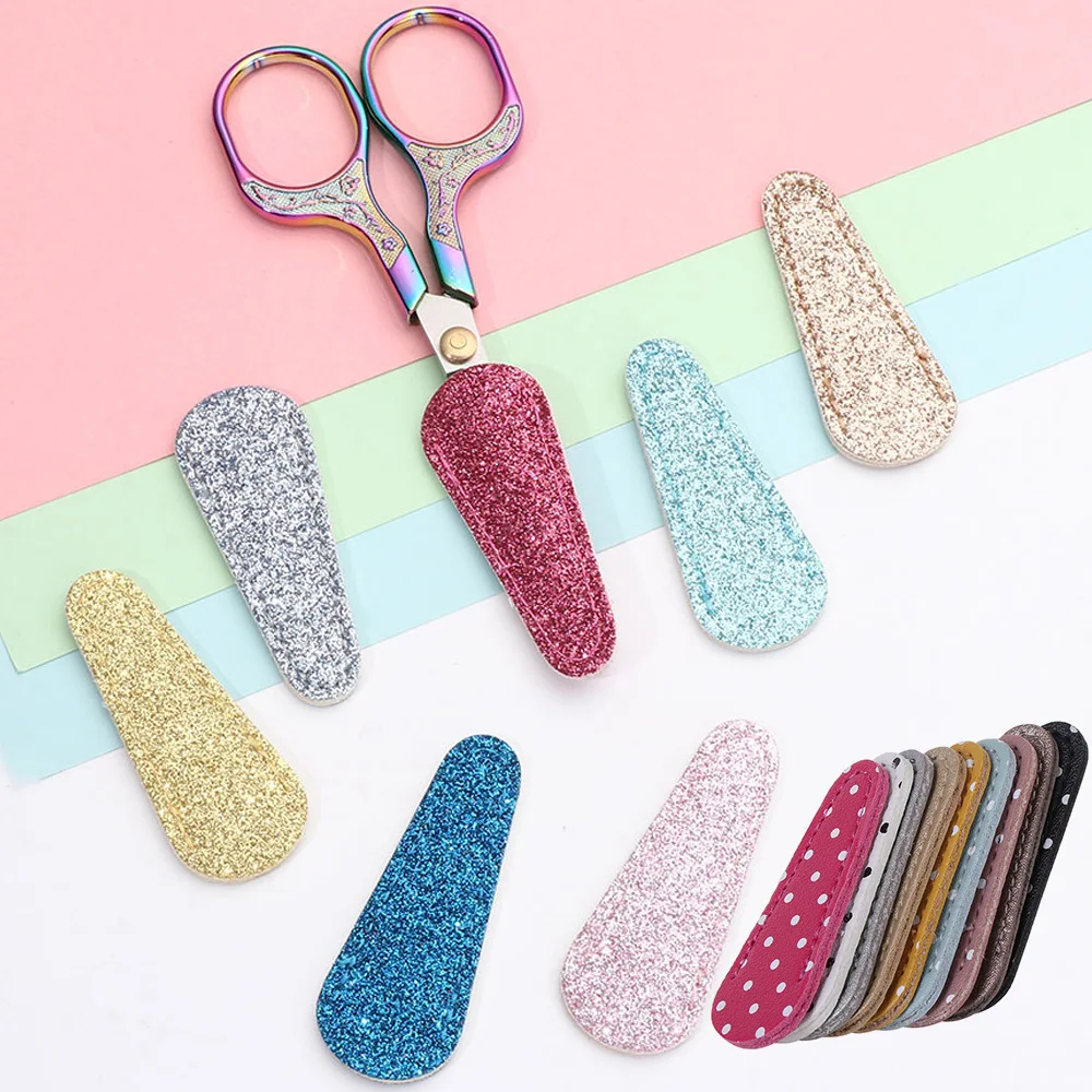 DIY Scissors Sleeve Prevent Injury Easy to Use Embroidery Scissors Protective Cases PU Leather Scissors Cover Sewing Tools