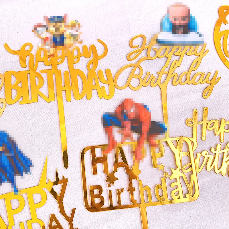 Cartoon Car Happy Birthday Acrylic Cake Toppers Gold Princess Birthday Cupcake Topper for Baby Birthday Party Cake Decorations