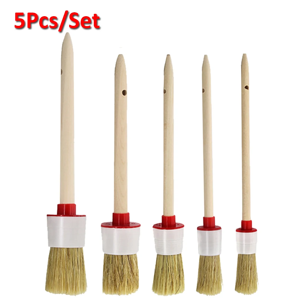 

5Pcs/Set Car Detailing Brush Wood Handle Brushes For Car Wheel Rim Dashboard Gap Cleaning Detail Brush For Car Air Vent Trim