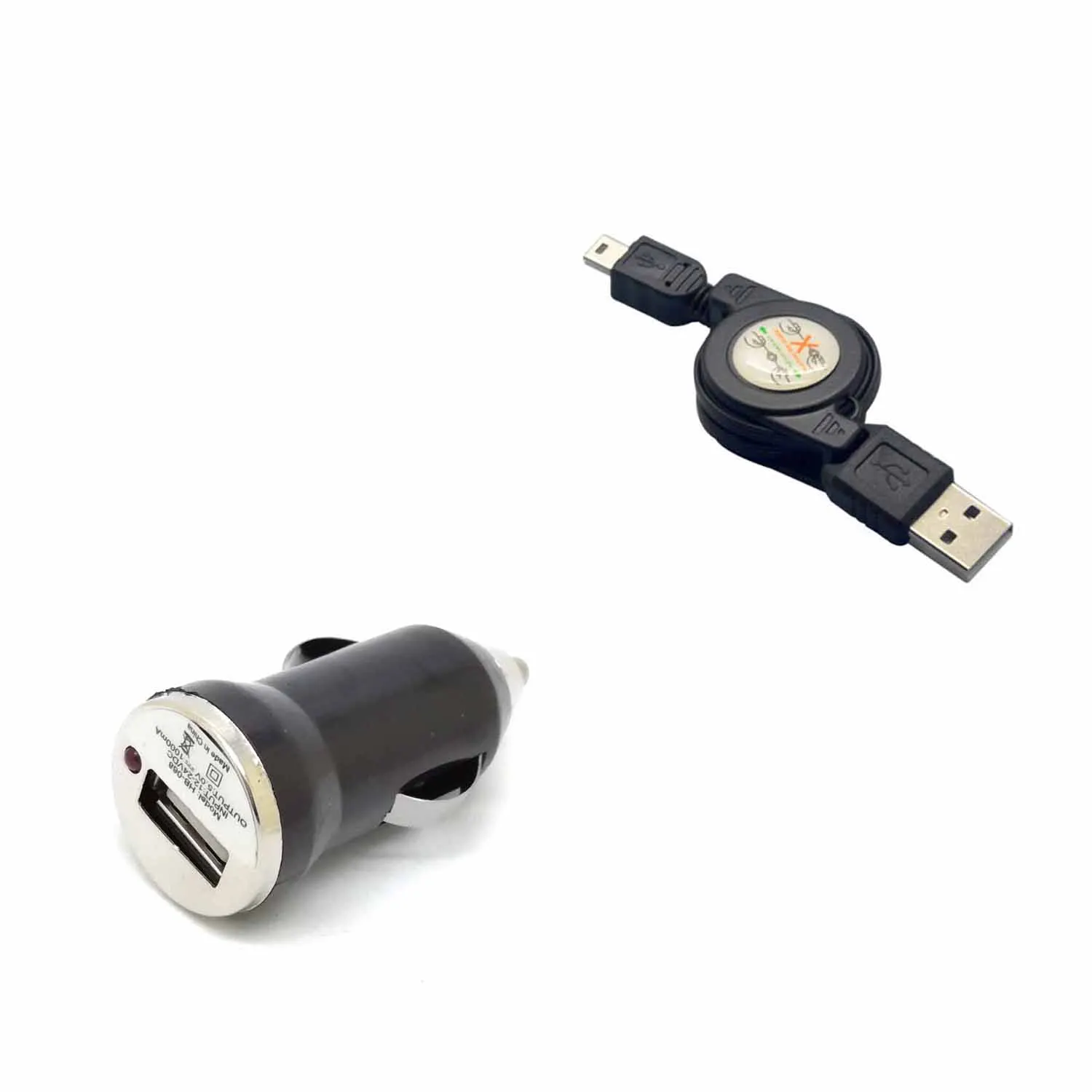 wall charger and  Black Retractable USB A Male to Mini USB B 5-Pin Charging Sync Data Cable
