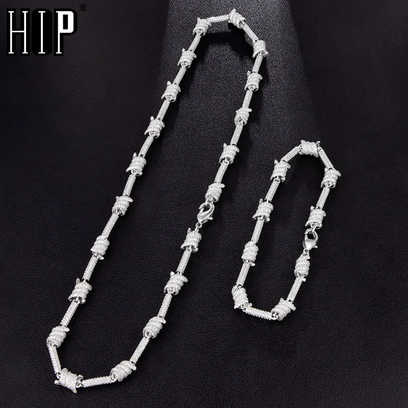 

Hip Hop 7MM Iced Out Bling AAA CZ Cubic Zirconia Spiral Link Chain Necklace Bracelet For Men Rapper Jewelry Copper