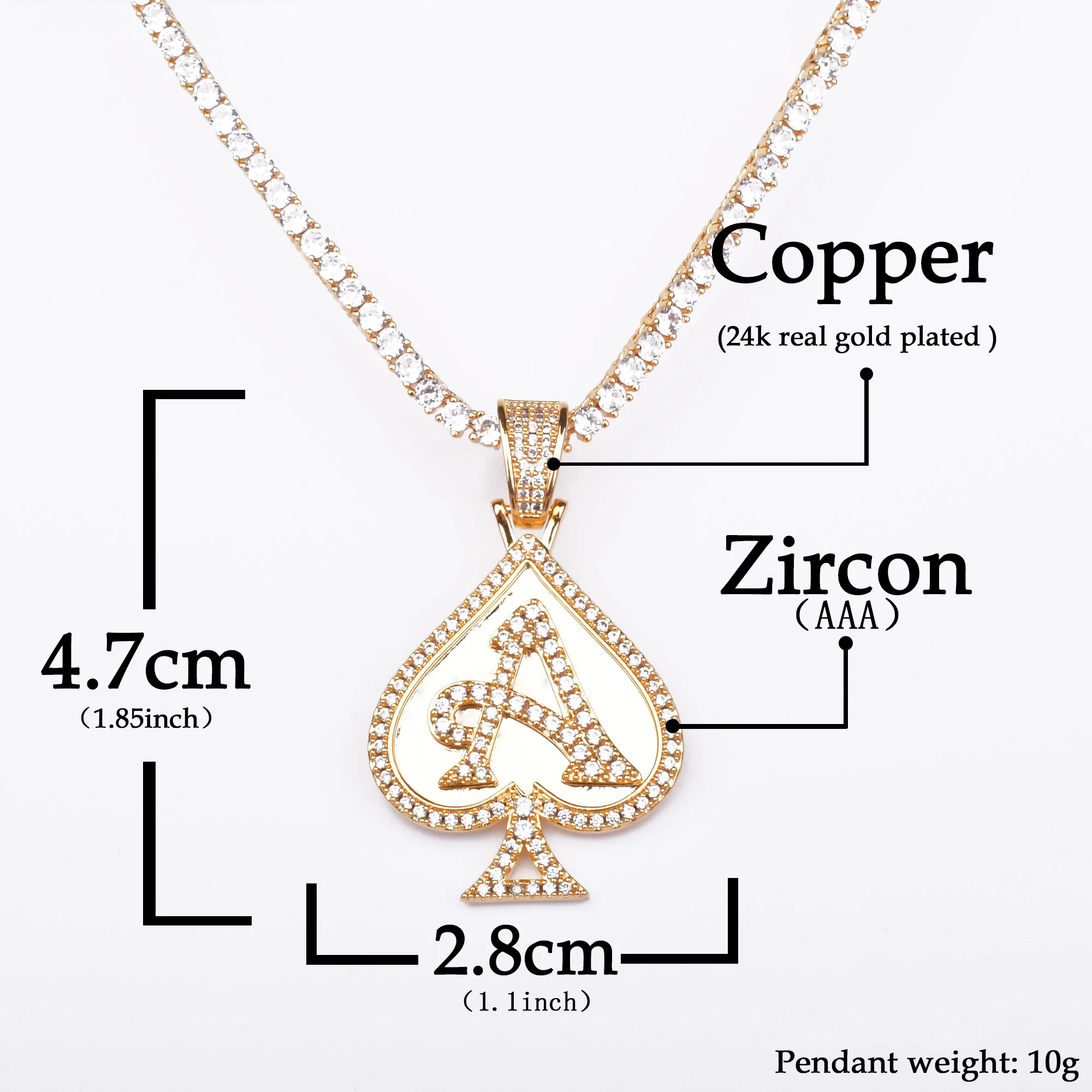 Poker Heart Shaped Pendant Necklace for Women Gold Color Hip Hop Rock Street Jewelry