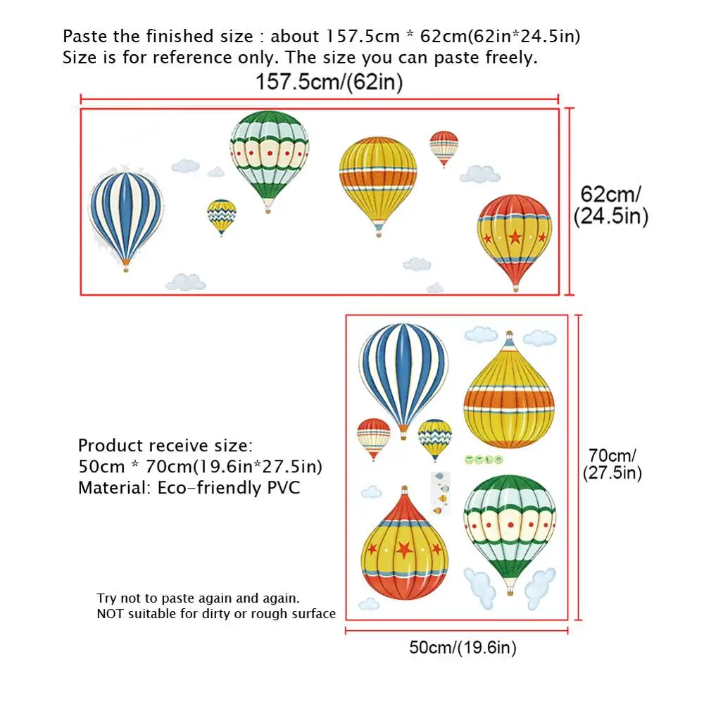 Cartoon Multicolor Hot Air Balloon Wall Stickers Bedroom Kids Rooms Decoration Art Mural Stickers Nursery Wallpaper Home Decor