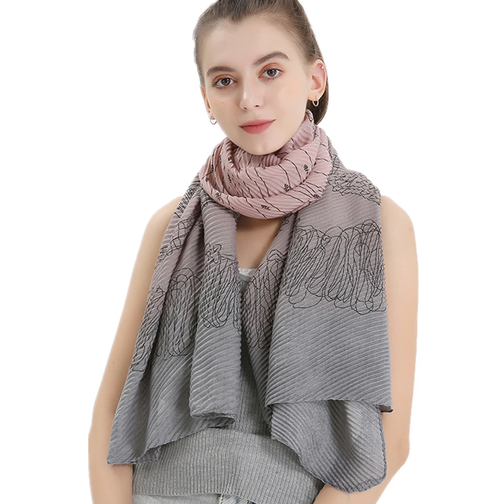 Factory Direct Pleated Scarves Female Gradient Twill Cotton Linen Crease Scarf And Wraps Women Winter Fashion Warm Tourist Shawl