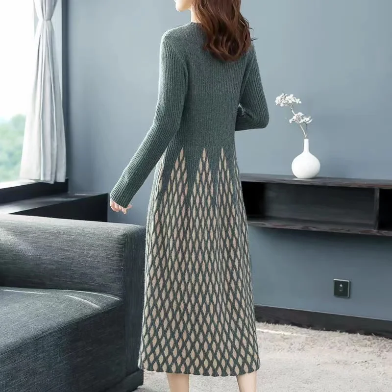 New Fashion 2024 Women Autumn Winter Long Sweater Pullovers  Warm Knitted Sweaters Dress Pullover Lady O Neck Women s1376