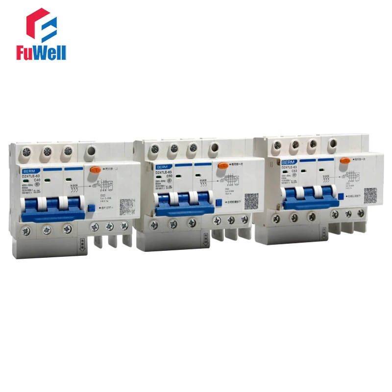 DZ47LE-63 3P Leakage-proof Circuit Breaker Overcurrent Protection RCBO 40/50/63A Residual Current Operated Circuit Breaker