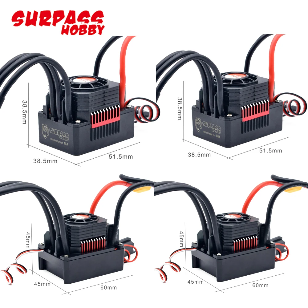 Surpass Hobby Waterproof 25A 35A 45A 60A 80A 120A 150A Brushless ESC Speed Controller XT60 Plug For 1/8 1/10 1/12 RC Car Toys