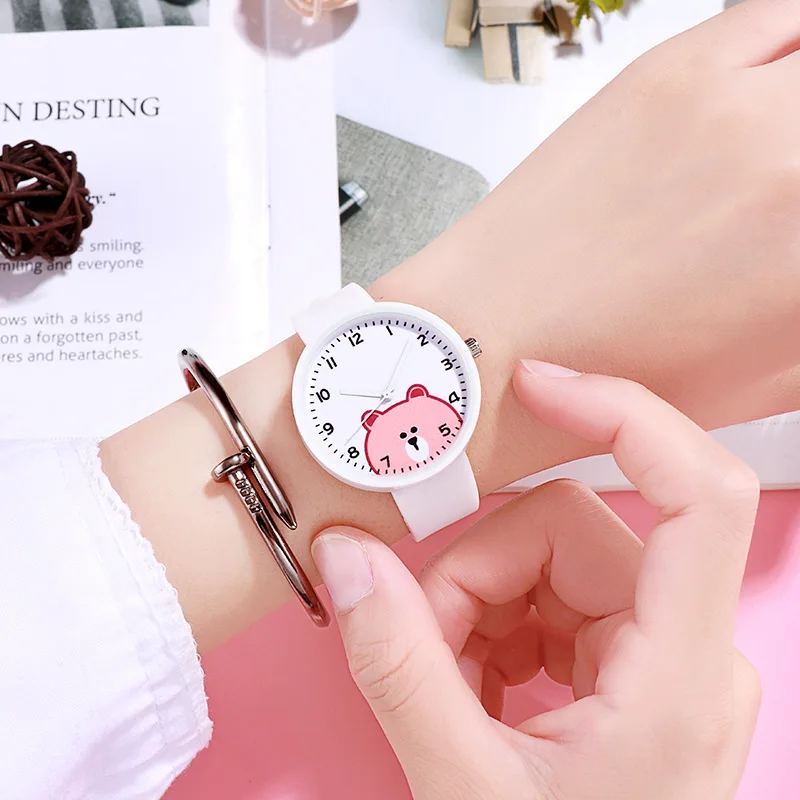 UTHAI CQ81 Children Watch for Girls Boys Kids Teens Cartoon Bear Silicone strap clock wristwatch new