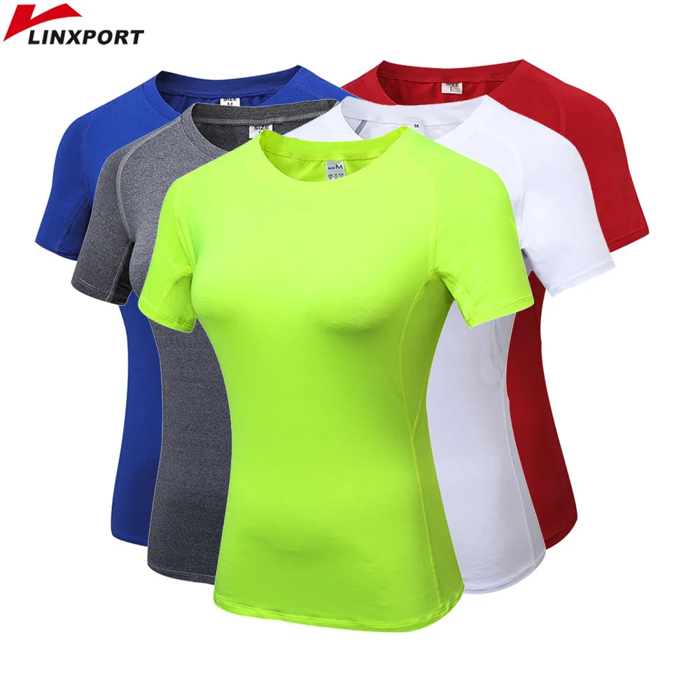 Camisetas de Fitness para mujer, camiseta de secado rápido, medias elásticas deportivas para Yoga, gimnasio, correr, camisetas de manga corta,