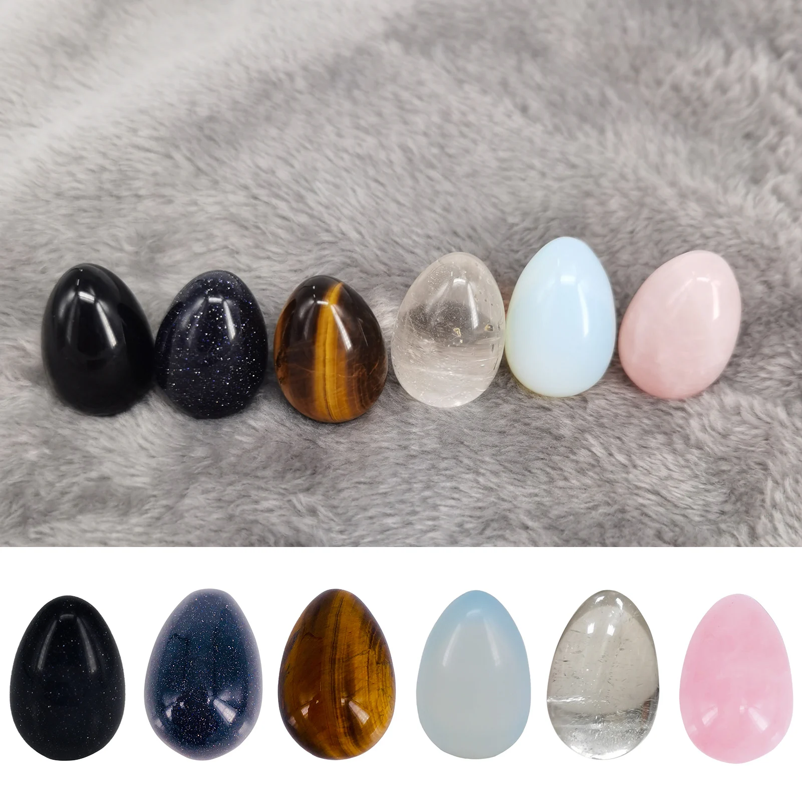 Natural Meditation Stone Chakra Stone Egg Shaped Gem White Crystal Pink Crystal Obsidian Blue Sandstone Tiger Eye Stone Crafts