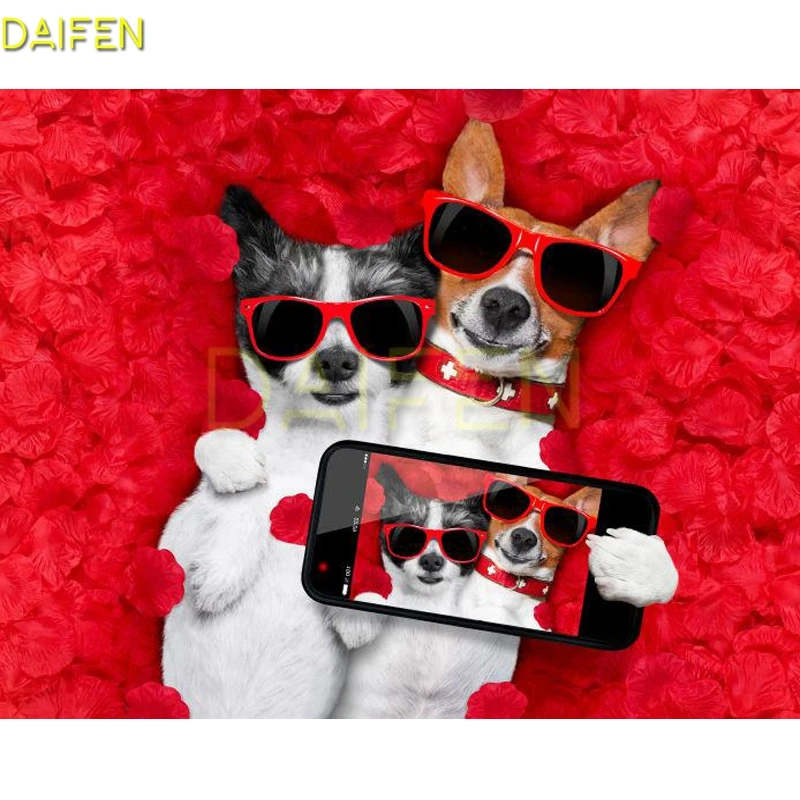 Full Round Diamond embroidery Cross stitch Mobile phone rose Full Square Diamond painting Two dog glasses DIY 3D Diamond mosaic