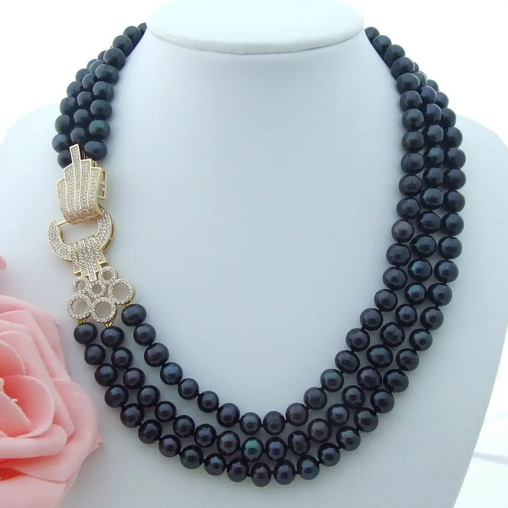 

Hand knotted long 45-50cm 8-9mm natural black freshwater pearl sweater chain clasp necklace fashion jewelry