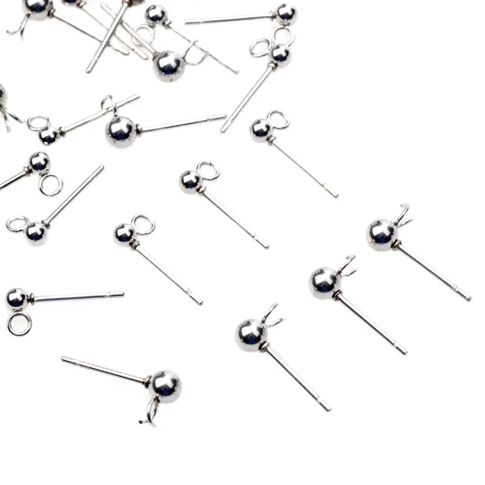 3/4/5MM 12pcs/Lot Stainless Steel Hypoallergenic Ball Ear Studs With Loop Post Wires Jewelry Making  Findings