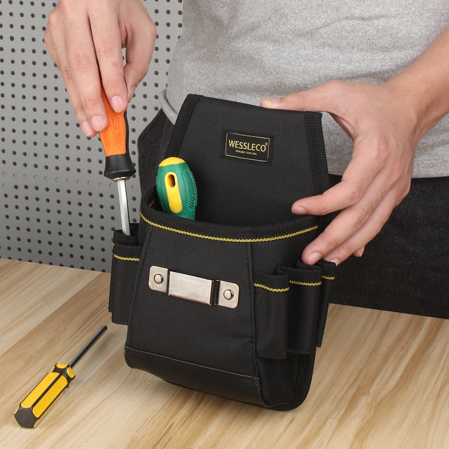 WESSLECO Tool Storage Bag for Electrician Technician Waist Pocket Pouch With Belt Screwdriver Holder