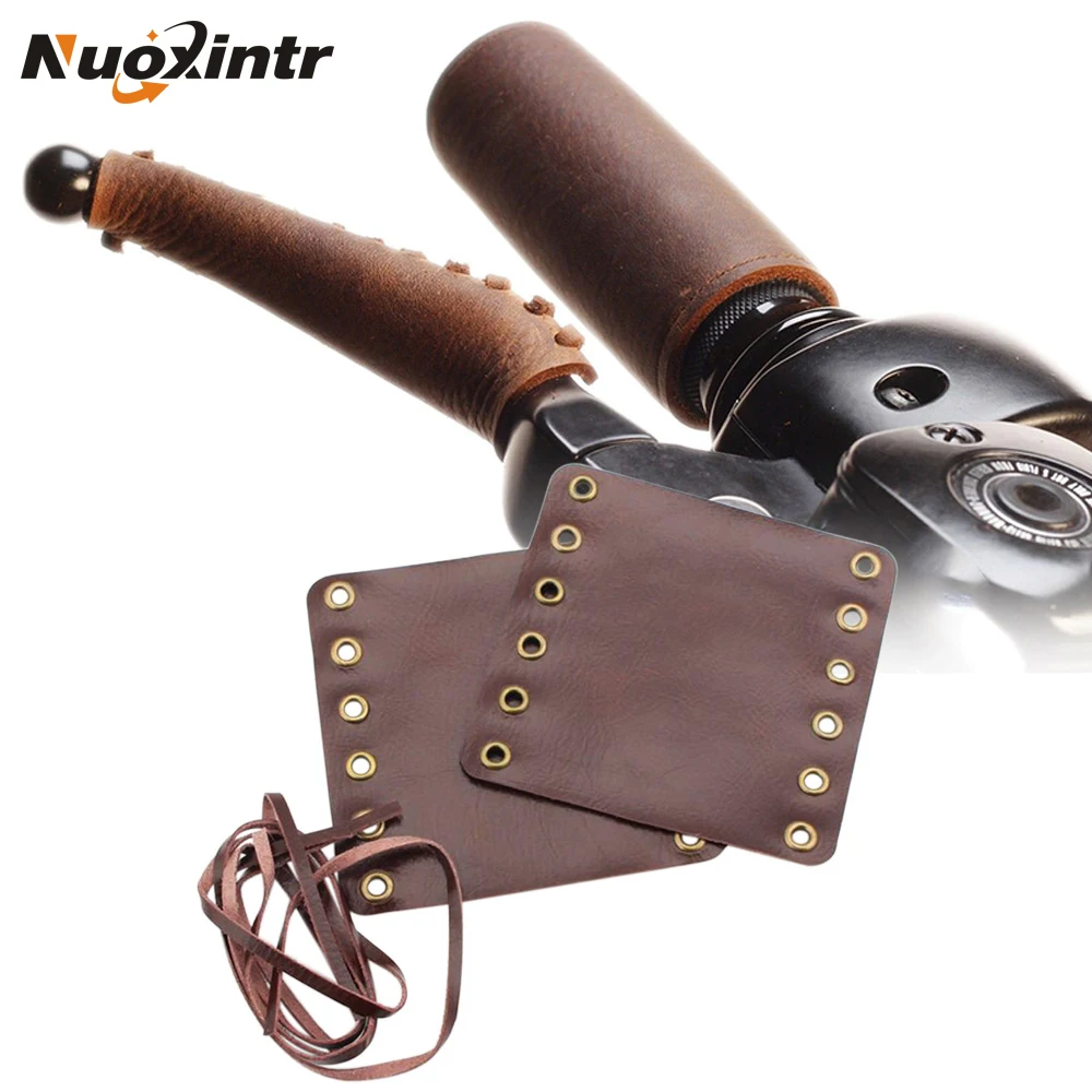 Motorcycle Handle Grip Heavy Duty Leather Grips Throttle Covers Retro Wraps 22mm Handlebar for Cafe Racer Old School Brown