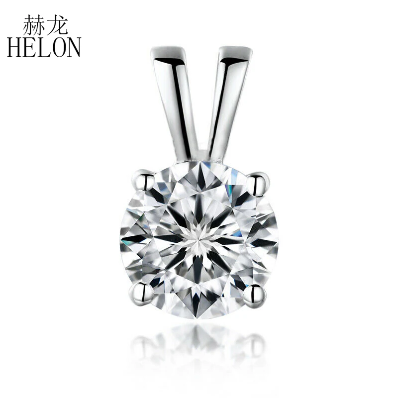 HELON 8mm Moissanite Pendant Solid 14K White Gold VVS/GH Color Lab Grown Moissanite Diamond Engagement Pendant without Necklace