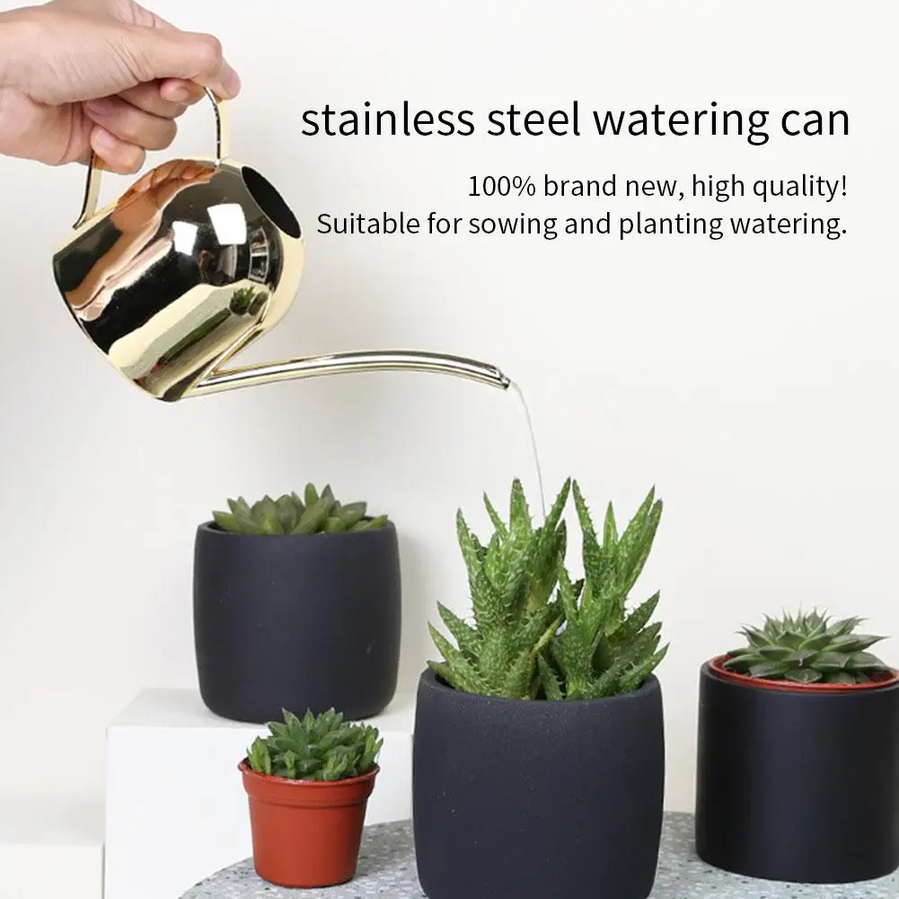 500/1000ML Watering Pot Stainless Steel Long Mouth Green Plant Watering Can Golden Watering Kettle Small Watering Gardening Tool