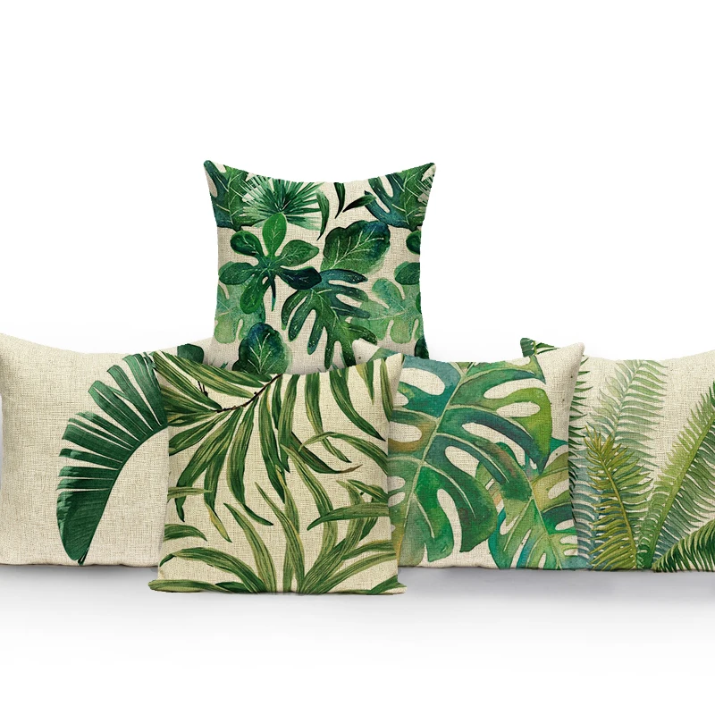 Tropical Plants Green Leaves Pattern Decorative Cushion Cover Pillowcase  Throw Pillow Cover Sofa Car Decor Pillow Case