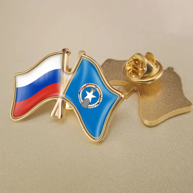 Northern Mariana Islands and Russian Federation Crossed Double Friendship Flags Lapel Pins Brooch Badges