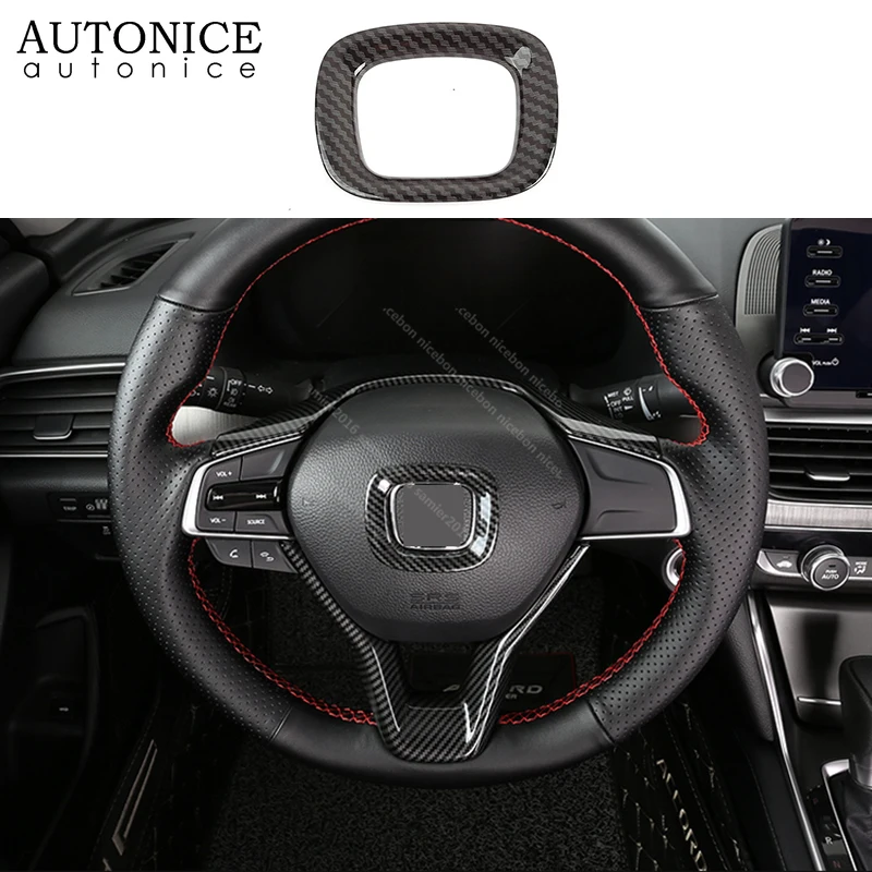 Carbon Fiber Color or chrome Car Steering Wheel Center Decor Ring Logo Trim Fit For Honda Accord 2018 ABS