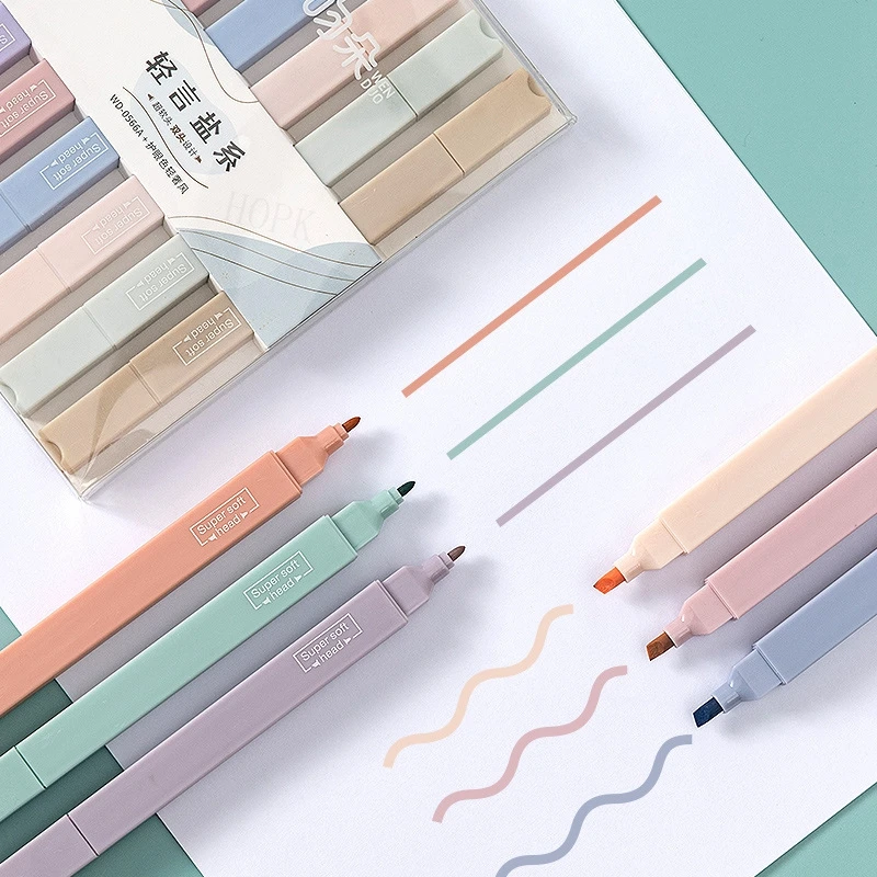 6Pcs/set Double Soft Head Highlighter Kawaii Light Color Marker Pen DIY Photo Album Journal Fluorescent Pen Student Stationery