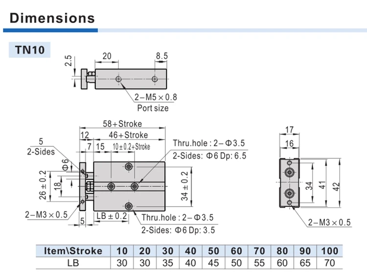 TN Doppelstangen-Geführter Pneumatikzylinder mit Doppelwelle, Nicht-Rotierend, 10 16 20 25 32 40mm Bohrung, Doppeltwirkend, Eingebauter Magnet, DMSJ – Detail 7