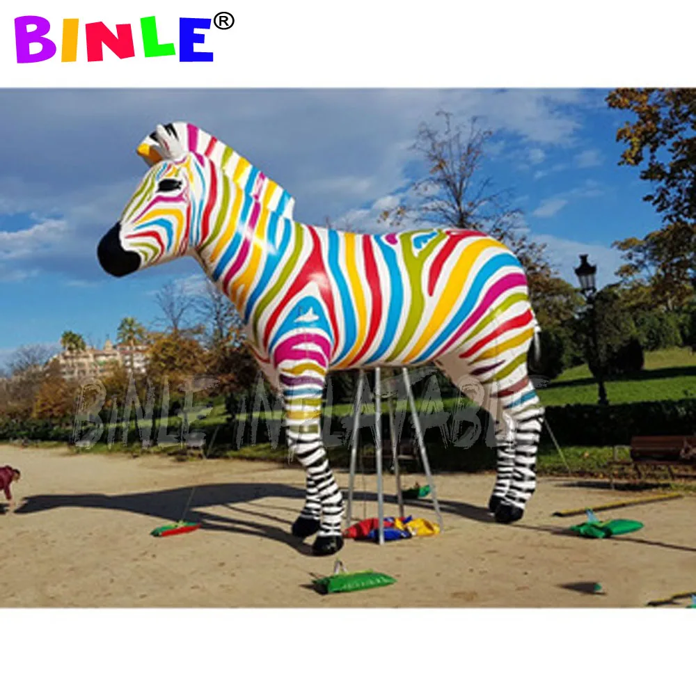 Bespoke giant rainbow inflatable zebra model decoration inflatable cartoon animal for party stage decoration