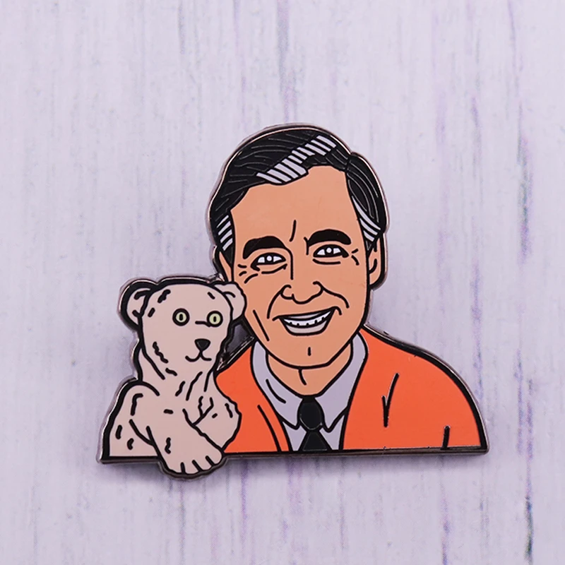 Fred Rogers Enamel Pin Cute Puppet Bear Brooch Mr. Rogers Neighborhood Nostalgic Childhood Badge Kids Gift